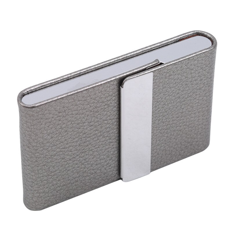 Houders Grote Capaciteit Rvs Naam Credit Kaarthouder Mode Unisex Pu Leer Effen Bezoek Card Case Metalen Portemonnee