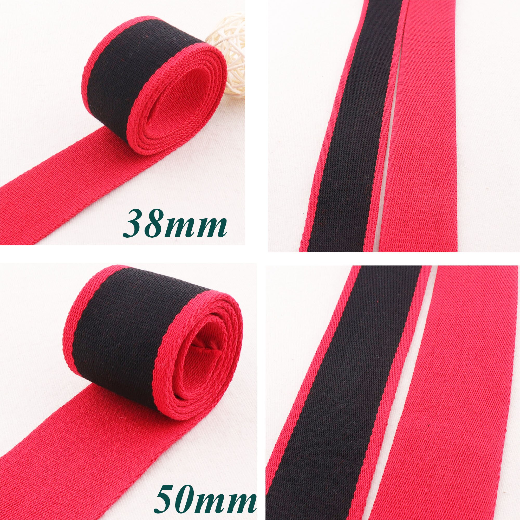 38mm/50mm Black Red Striped Webbing Red Edge Back Cotton Heavy Weight Purse Straps Totes Belts Tape Bag Handle1.5"-2"