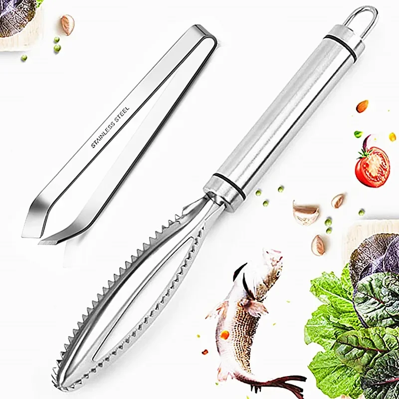 Acessórios de cozinha inoxidável escamas de peixe raspagem raladores remover rápido limpeza de peixe descascador raspador osso de peixe pinças ferramenta gadge