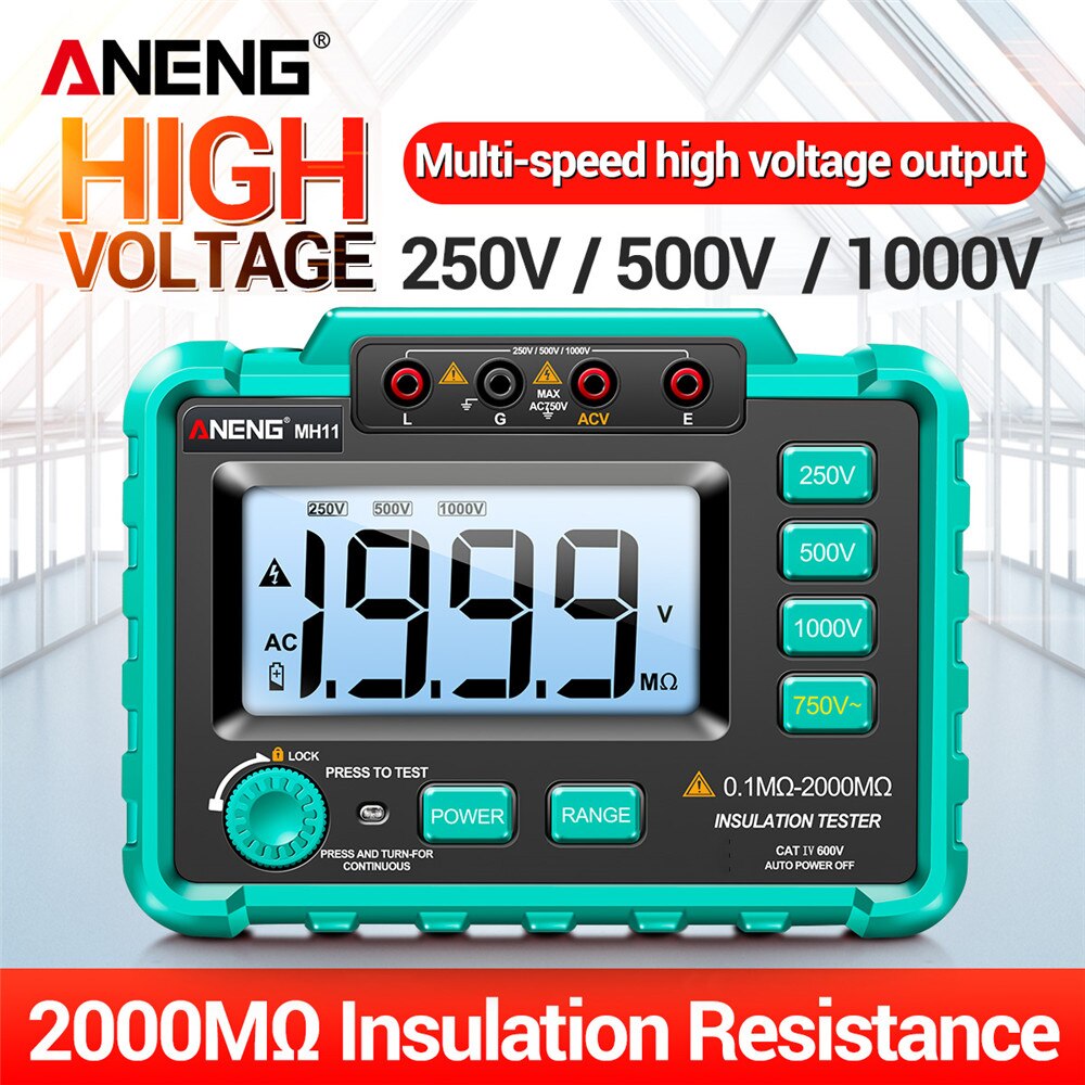 Aneng MH11 Isolatie Aarde Weerstand Tester Digitale Ground Resistance Meter Ohm Voltage Tester Megohmmeter Megger Meter