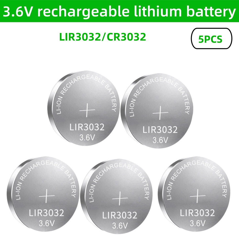 5PCS LIR2032 LIR2016 LIR2025 LIR2430 LIR2450 LIR1632 3.6V Batteria Al Litio Ricaricabile Sostituisce CR2032 2016 2025 2430 2450: Black