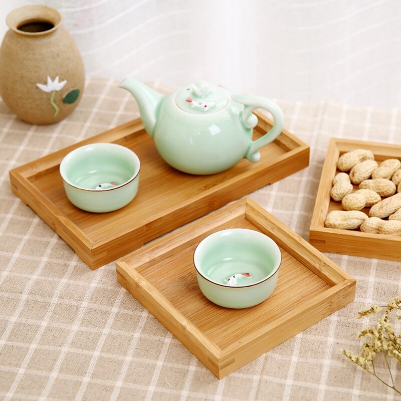 Japanese Bamboo Square Food Tray Solid Wood Tea Set Tray Home Breakfast Tray Cake Tray Flower Pot Bonsai Gardening Holder