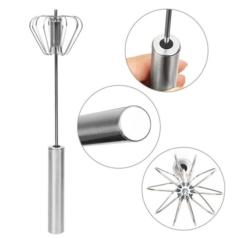 Semi-automatic Egg Beater 304 Stainless Steel Egg Whisk Manual Hand Mixer Self Turning Egg Stirrer Kitchen Accessories Egg Tools