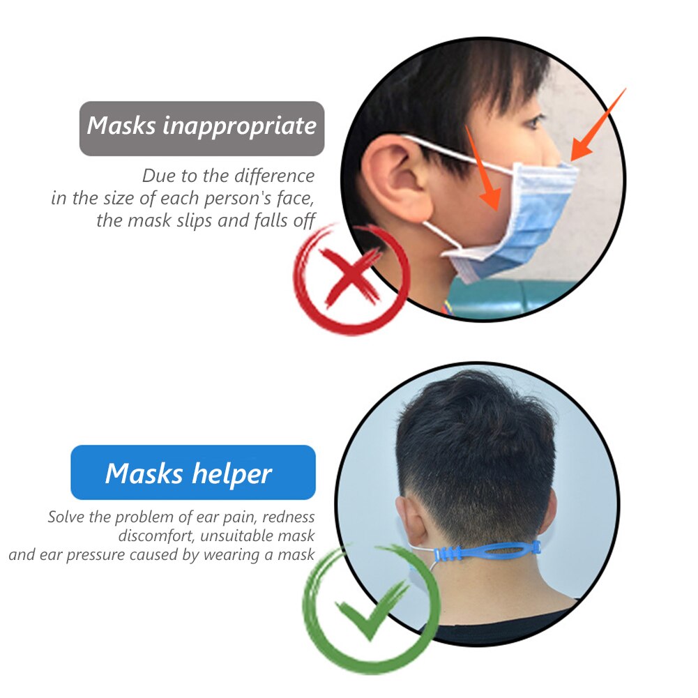 Ansigtsmaskerem silikone 5 gear justerbar maske ørebeskytter ansigtsmaske udvidelsesbånd til voksne og børn