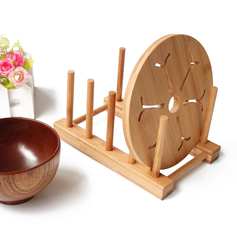 Dish Rack Pots Wooden Plate Stand Wood Kitchen Cup Display Drainer Holder