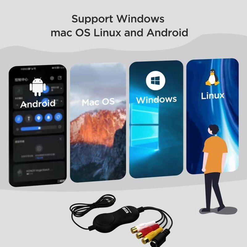 USB 2.0 Video Capture Card Device Video Grabber One Touch VHS VCR TV to DVD Converter, Transfer VHS Home Video to Os