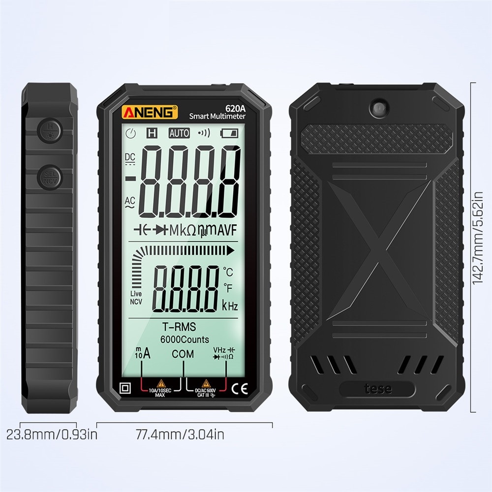 ANENG 620A Digital Multimeter 6000 Counts Digital Display True RMS Resistance Diode Capacitance Temperature Frequency Measure
