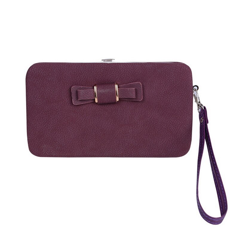 Women's Leather Wallet Leather Bowknot Short Wallets Zipper Poucht Card Holder Coin Purse Wallets: Purple 