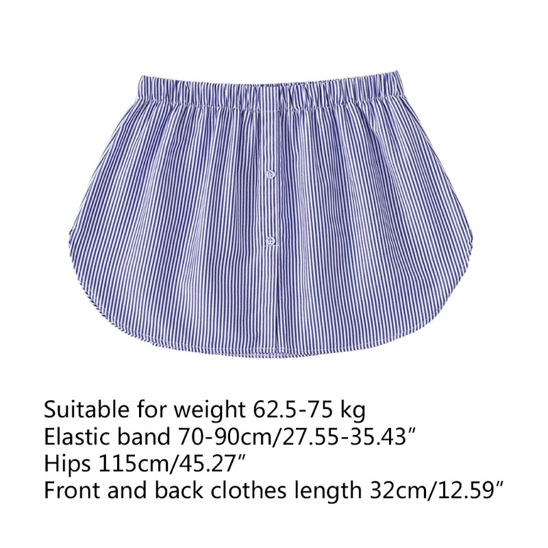 Femmes couches jupe décorative rayures bleues imprimer Flare incurvé faux faux ourlet boutons taille élastique tablier détachable