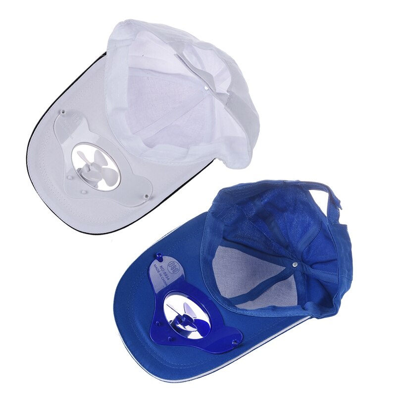 2 PCS Summer Outdoor Solar Sun Power Hat Cap Cooling Cool Fan For Golf Baseball Sport - White & Blue