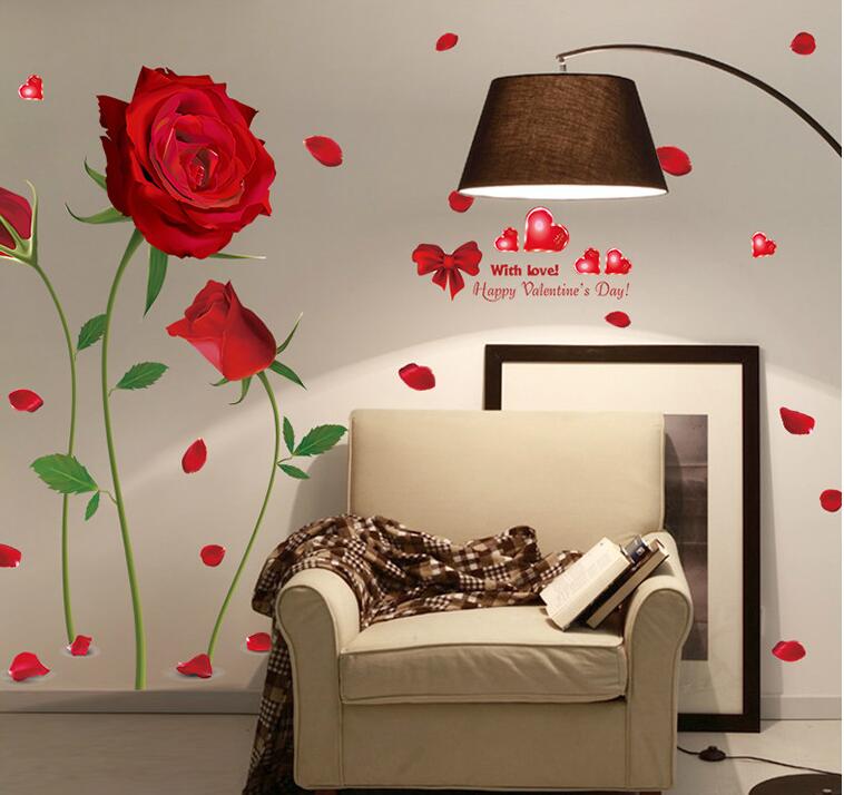 Aftagelig rød rose life is the flower citat vægklistermærke vægmaleri mærkat hjem værelse kunst indretning gør-det-selv romantisk dejlig 6055
