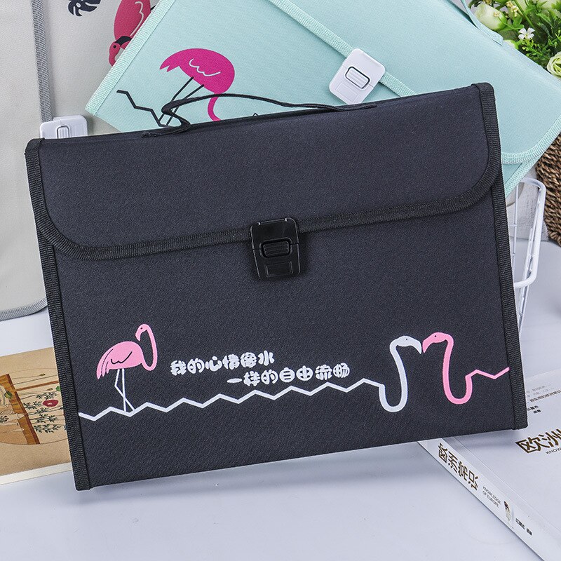 A4 File Folder Cute Flamingo Expanding Wallet Box 13 Layers Document Bag Large Storage Filing Products Fichario Padfolio Case