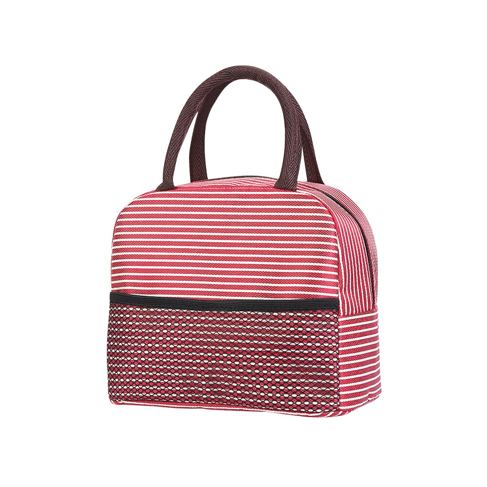Bolsa de almuerzo de mujeres para niños, bolsa térmica a rayas, nevera, Picnic, fiambrera, almacenamiento de comida escolar, bolso aislado: Red