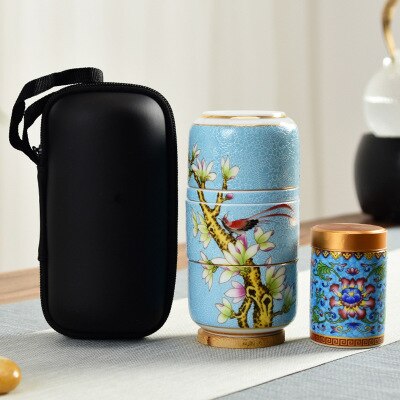 Portable Travel Tea Set Ceramic Tea Set Box One Pot Four Cups High-end: Sky blue