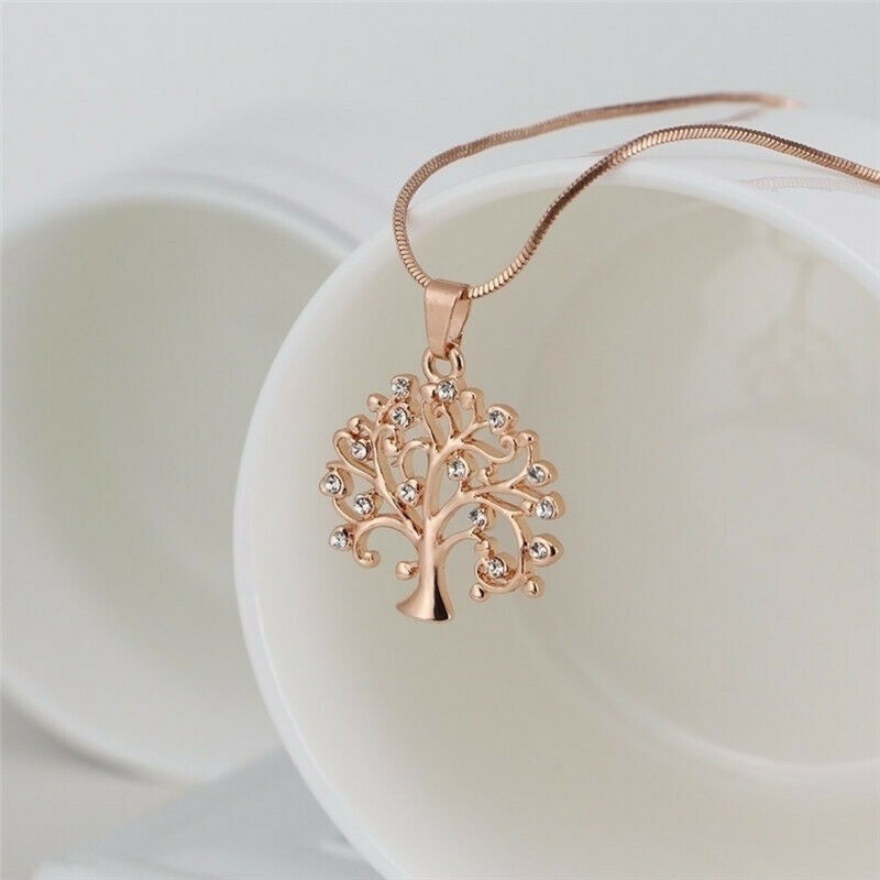 Womens Silver Tree Of Life Crystal Cz Cubic Zirkoon Ia Hanger Ketting Sieraden: Rood-Bruin