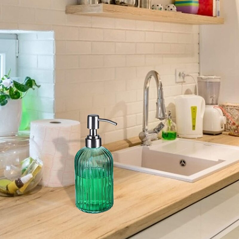 Glazen Zeepdispenser 14 Oz Handzeep Dispensers Met Roestvrij Stalen Pomp Voor Badkamer Aanrecht Keuken Accessoires
