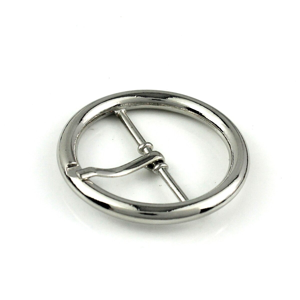 Boucle de ceinture ronde en métal, barre centrale à broche unique, ceinture en toile, accessoire artisanal en cuir, 1 pièce: Silver