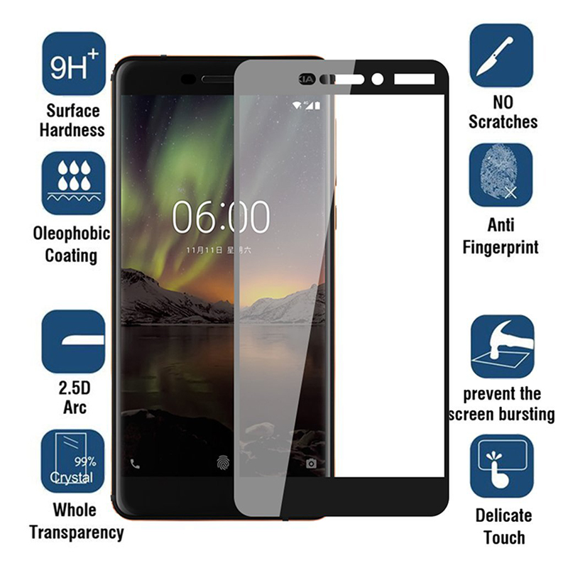 2 stks Gehard Glas Voor Nokia 6.1 Screen Protector voor Nokia 6.1 ) volledige Cover voor Nokia 6.1 TA-1043 3D Gebogen Rand Film