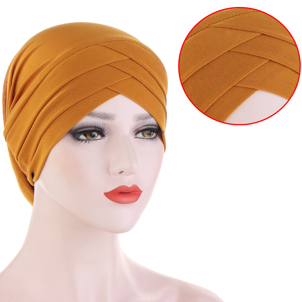 Front croisé Turban musulman couleur Pure coton extensible Hijabs intérieur pour casquettes prêt à porter femmes foulard sous Hijab Bonnet
