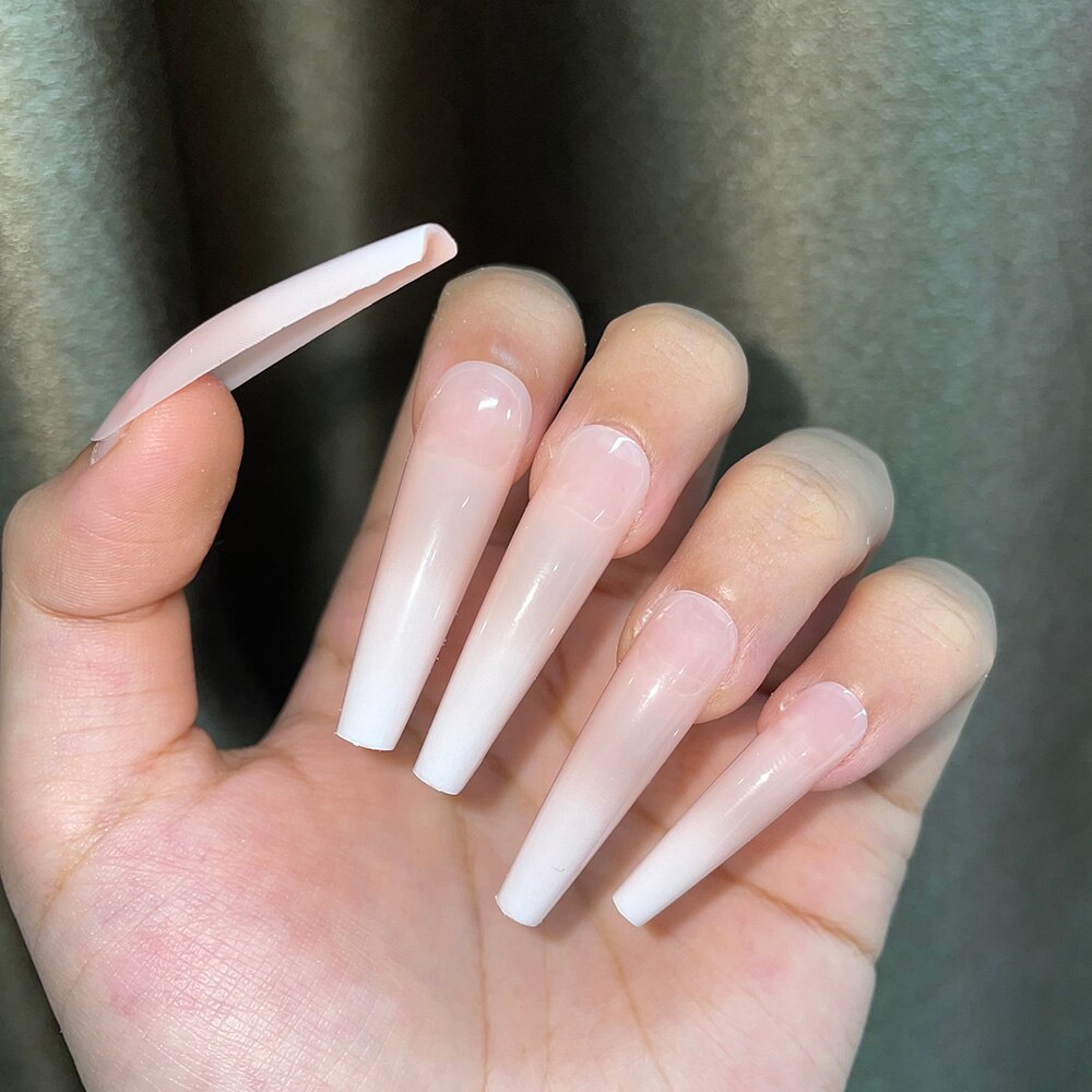 Faux-ongles longs Style français dégradé XXL, couverture complète, pointes en acrylique, amovibles à pression, 600 pièces, produit