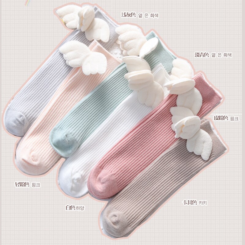 Meisje Been Sok Knie Hoge Pure Witte Vleugels Leuke Kalf Hoge Sokken Hopen Sokken Dunne Katoenen Sokken Kinderen Studenten lange Sokken