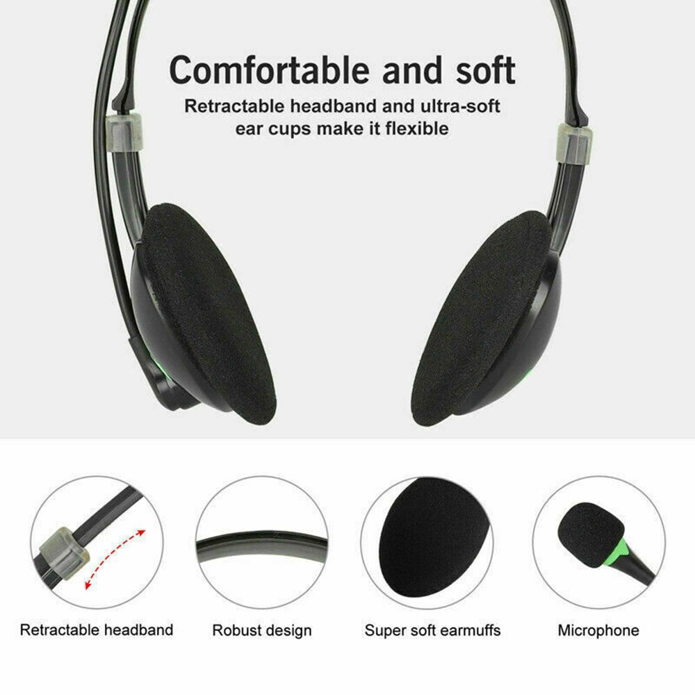 Wired Headset USB Headphone Noise Cancelling Earphone Adjustable with Microphone for PC Laptop Call Center Over-ear 3D Surround