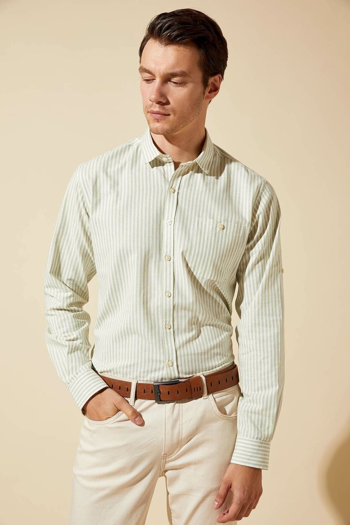 De hecho los hombres Formal de solapa para cuello de camisa Casual tejido Top, camiseta de manga larga Oficina negocio ropa superior Shirt-L5898AZ19AU