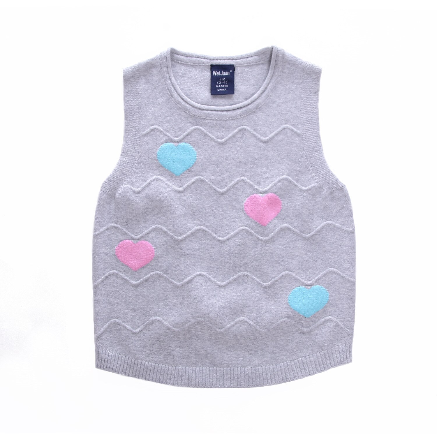 1-6 år efterår og vinter pige strikket vest sød og sød vest kæmmet bomuld børne sweater  kf802: Hjerte grå / 3-4 år (tag 120)