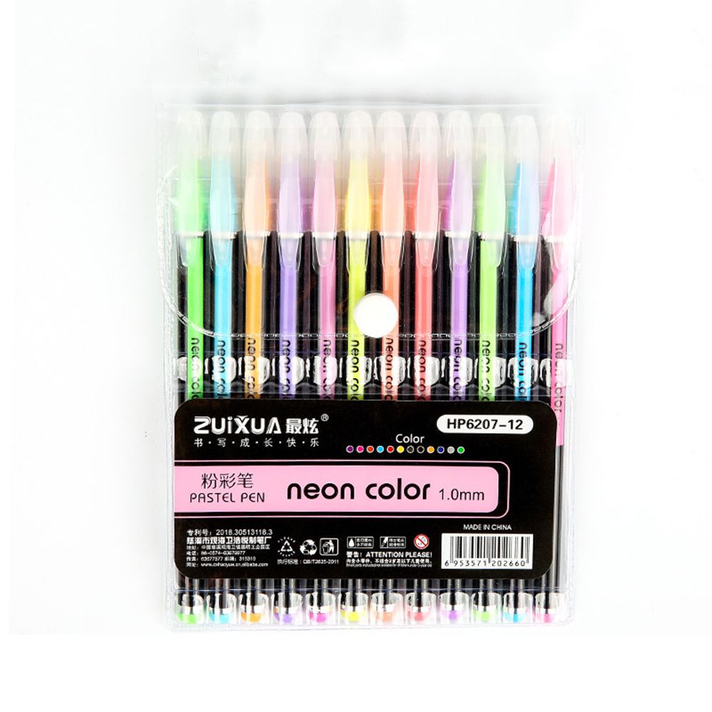 Ensemble de stylos Gel à paillettes colorées, 12 pièces, 1.0mm, stylo de couleur pour dessin, bricolage, Album, Journal, surligneur, stylo de signature: 2