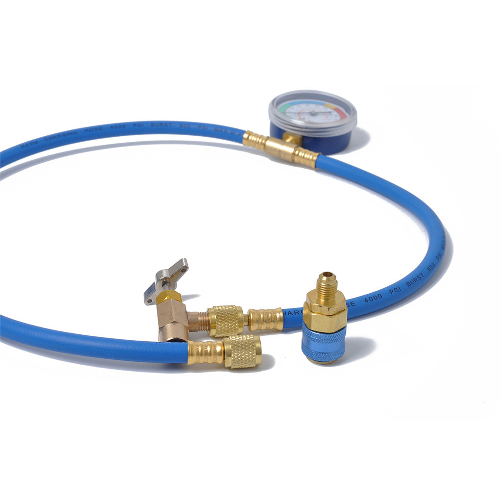 Car AC Air Conditioning R134A Refrigerant Recharge Hose w/ Pressure Gauge Measuring Kit Copper Auto Car Accessories
