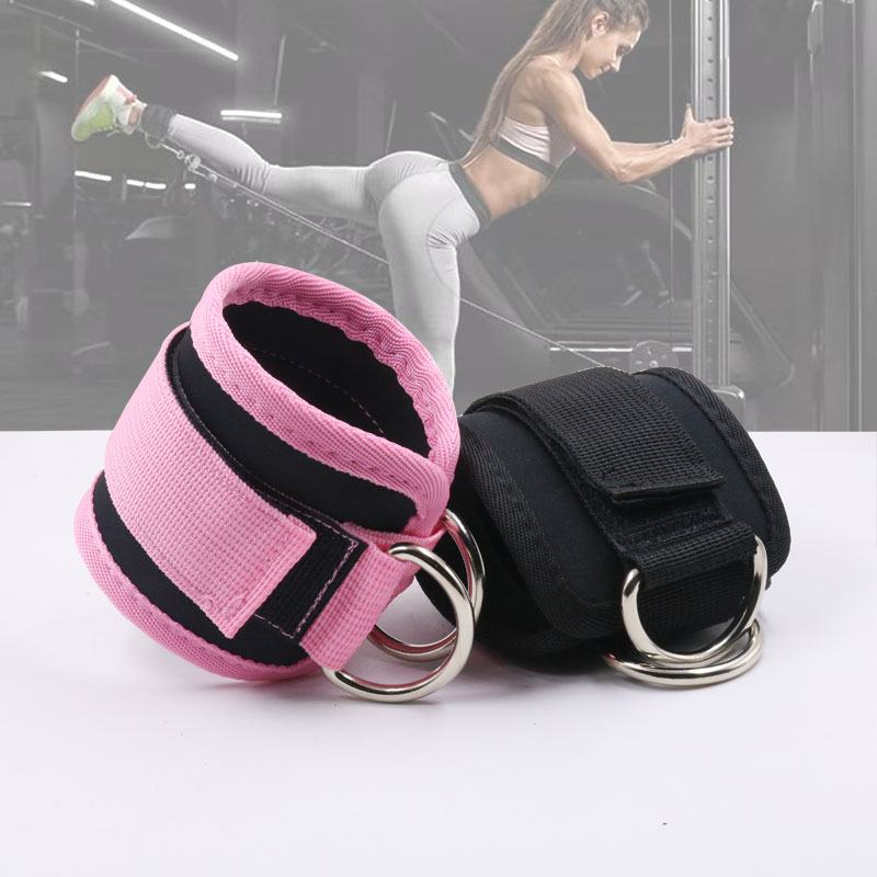Correas de tobillo para gimnasio, puños acolchados de neopreno ajustables con doble anillo en D, soporte de entrenamiento para piernas y peso del tobillo, abductores de seguridad deportivos