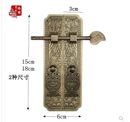 Pure Copper Antique Door Handles Kit Retro Chinese Style Gate Pulls Furniture: Bronze color3x18