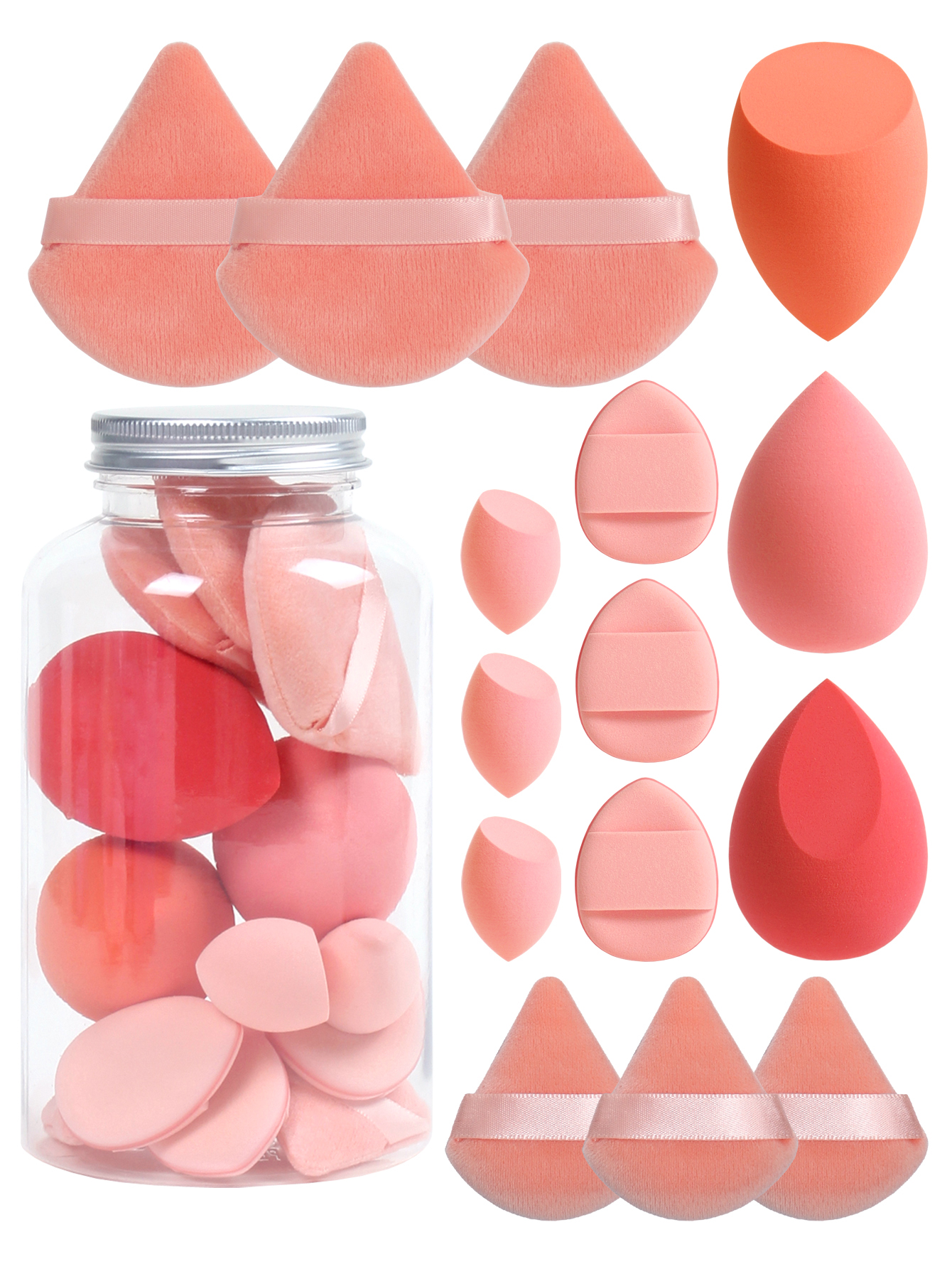 Primavera 15 latas, 3 esponjas para polvos sueltos y 3 mini esponjas para polvos sueltos y 3 mini huevos de maquillaje y 3 mini esponjas con cojín de aire, mezcla de bases: Otros