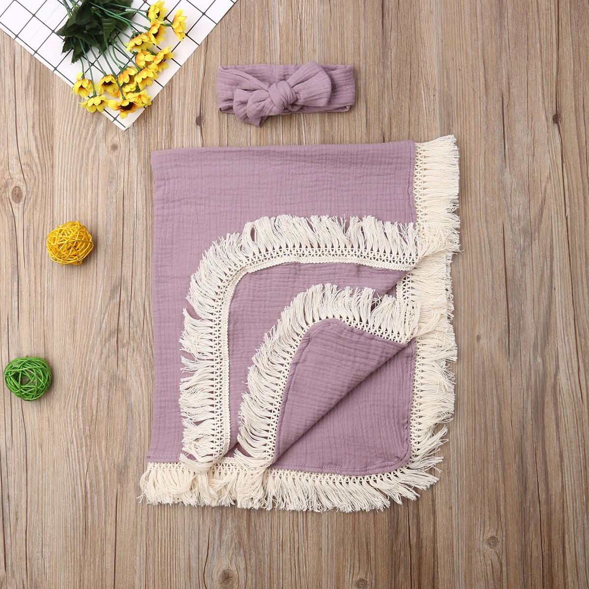 Newborn Baby Girl Boy Swaddle Wrap Blanket Muslin Cotton Sleeping Mat Tassel Solid color Receiving Blankets: 2