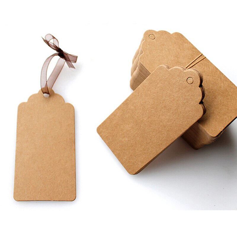Etiquetas de papel Kraft de 100 Uds. De 5x3cm, etiquetas de encaje marrón, etiquetas para de boda o , etiquetas para comida hazlo-tú-mismo, precio en blanco, etiqueta para colgar nombre