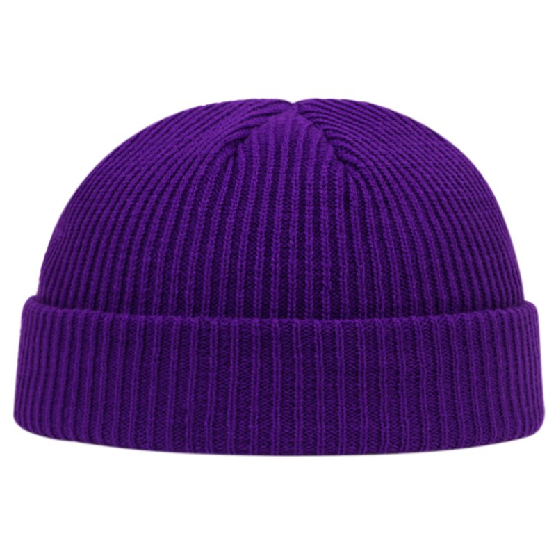 Herfst winter meloen muts heren dames gebreide muts muts schedelkap matrozenmutsen manchet kort randloos retro marineblauwe hoeden casquette: Paars