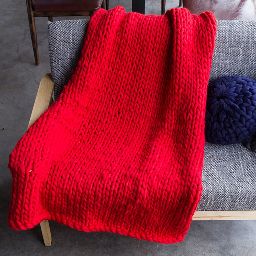 Adult Hand Knitted Wool Blanket Chunky Blanket Cozy Wool