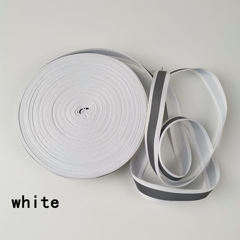 Cinta reflectante fluorescente para coser en ropa, accesorio de 20mm x 10mm x 50 yardas: white