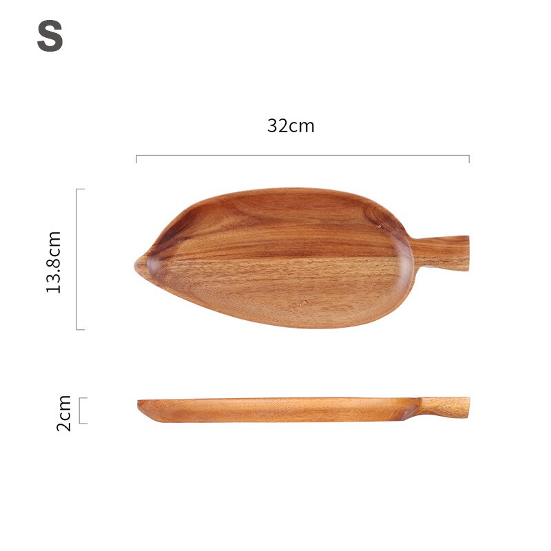 Bandeja de madera maciza con forma de hoja creativa, bandeja para comida, platos para postre, aperitivos, bandeja de té, platos de madera para Pan y pastel, bandejas de almacenamiento: S