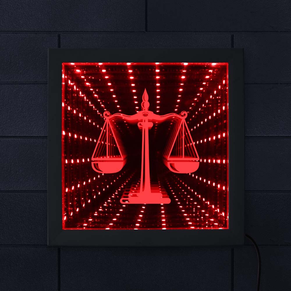 Retfærdighedsskala lov advokat symbol led infinity spejl firma advokat kontor retshus belysning væg dekoration led spejl