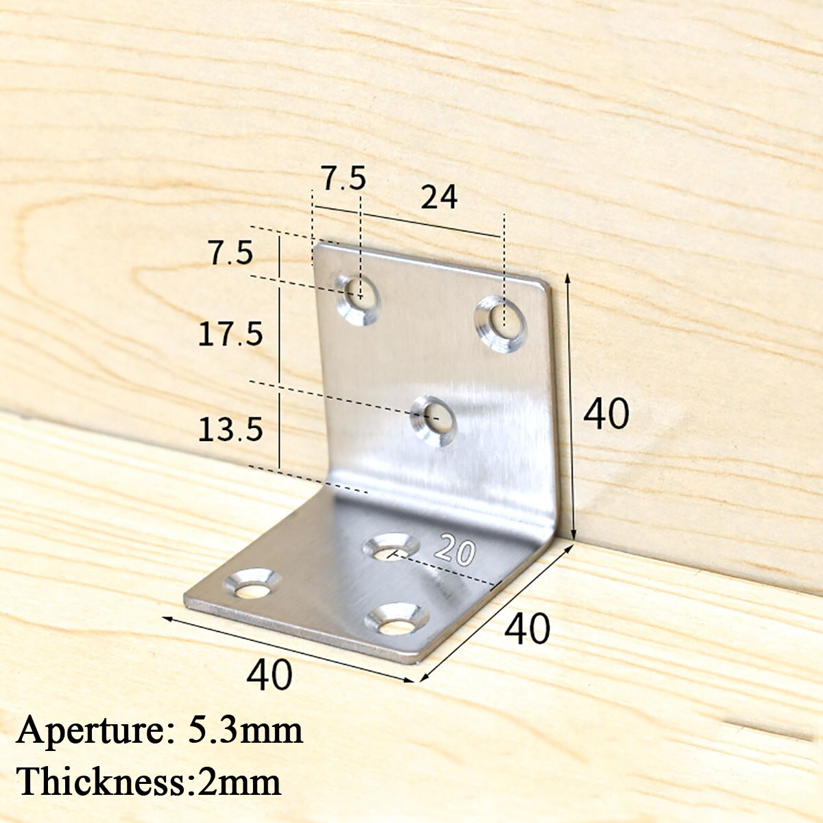 1Pcs Stainless Steel "L"-Shaped Right Angle Triangle Corner Bracket Fixed Reinforced Board Hardware Connection Accessories: 40x40x40x2mm