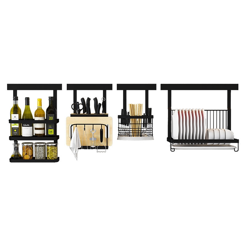 Black Stainless Steel Wall Mounted Kitchen Storage Rack Dish Drainer Plate Drying Pot Cover Cutlery Holder Oragnizer Accessories