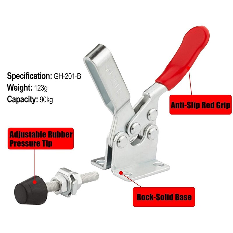 5 Pcs Toggle Clamp GH-201-B Adjustable Anti Slip Quick Release Tool 90KG Holding Capacity for Machine Operation Welding