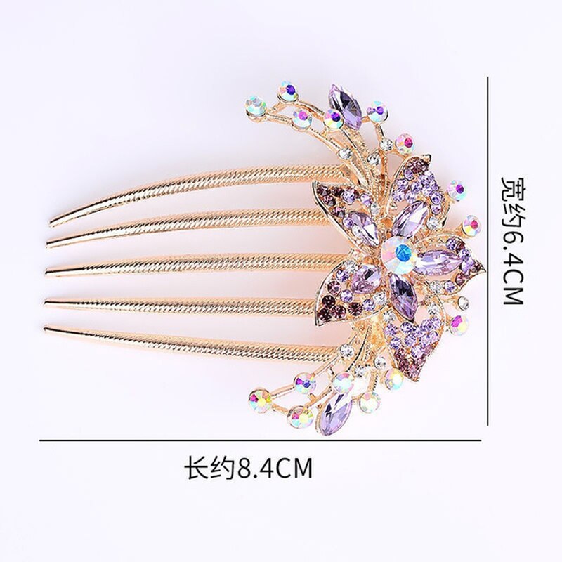 1Pc Kleurrijke Bloemen Rhinestone Haarspelden Retro Vrouwen Hollow Out Crystal Haar Kam Haarspeld Mode Haaraccessoires Hoofdtooi