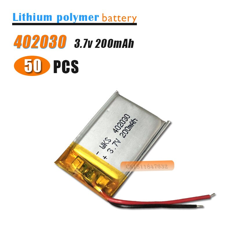 50 stks/partij 3.7V lithium batterij 200mah 402030 042030 GPS MP3