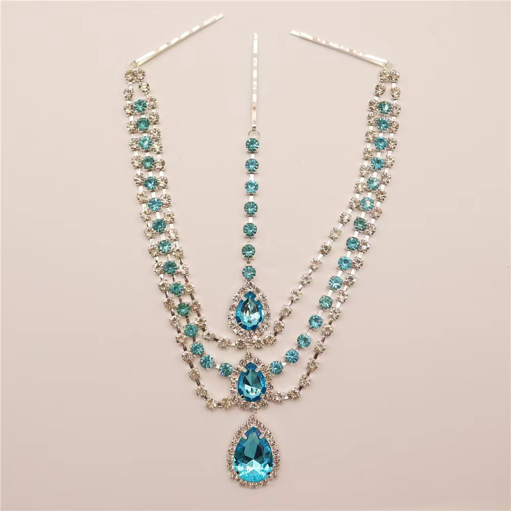 Exquisito colgante de diamantes de imitación multicapa a la , cadena para la cabeza, joyería de cadena para la frente de cristal para boda y mujer
