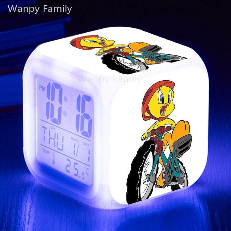 Very Lovely Tweety Alarm Clock 7 Color Glowing LED Multifunctio Digital Alarm Clock Big screen Touch Sensing Flash Watches Clock: Clear