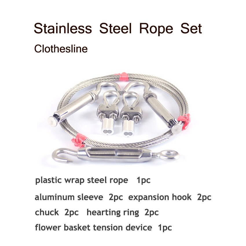 4mm Stainless Steel Rope Set Outdoor Clothesline 1M -10M Length: 2M 1set