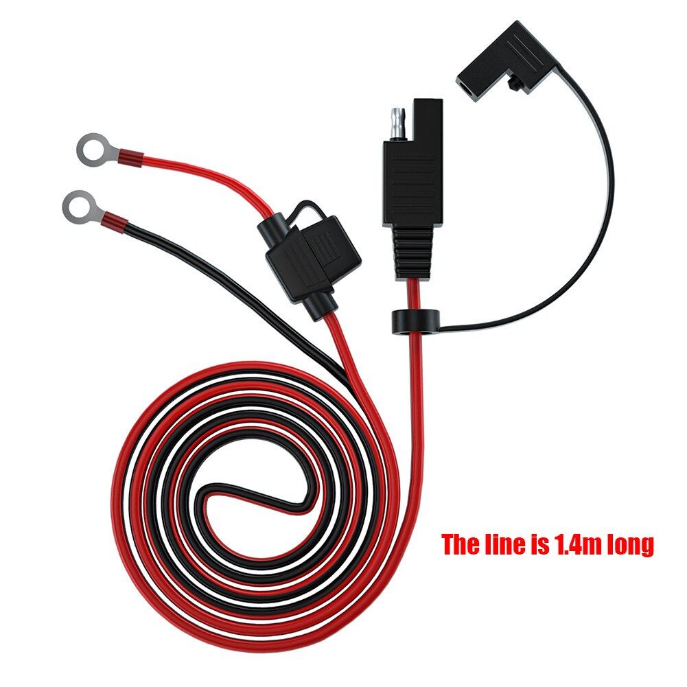 Waterproof OT Terminal Cable 1.4m Connecters Extension Cord Cable Motorcycles Battery Charger SAE Connector Socket Cable wi/Fuse