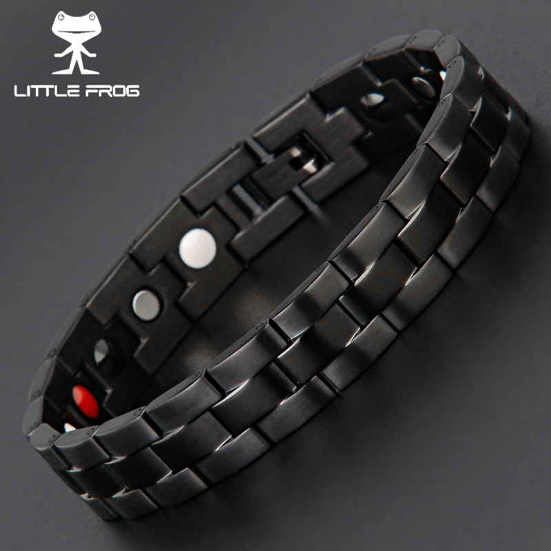 Petite grenouille Bio éléments Bracelet de soin noir en acier inoxydable Bracelets de santé avec aimant négatif ion Germanium infrarouge lointain